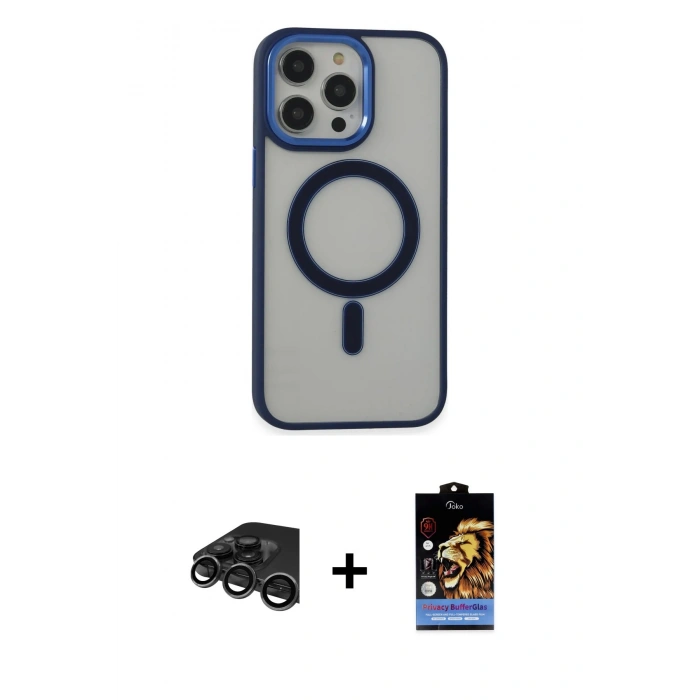 MARSİLYAN™- iPhone 15 Pro Max Kılıf Yankı Işık Özel Seri - Siyah Buffer Hayalet Cam Ekran Koruyucu + Raze Metal Kamera Lens - TMGI