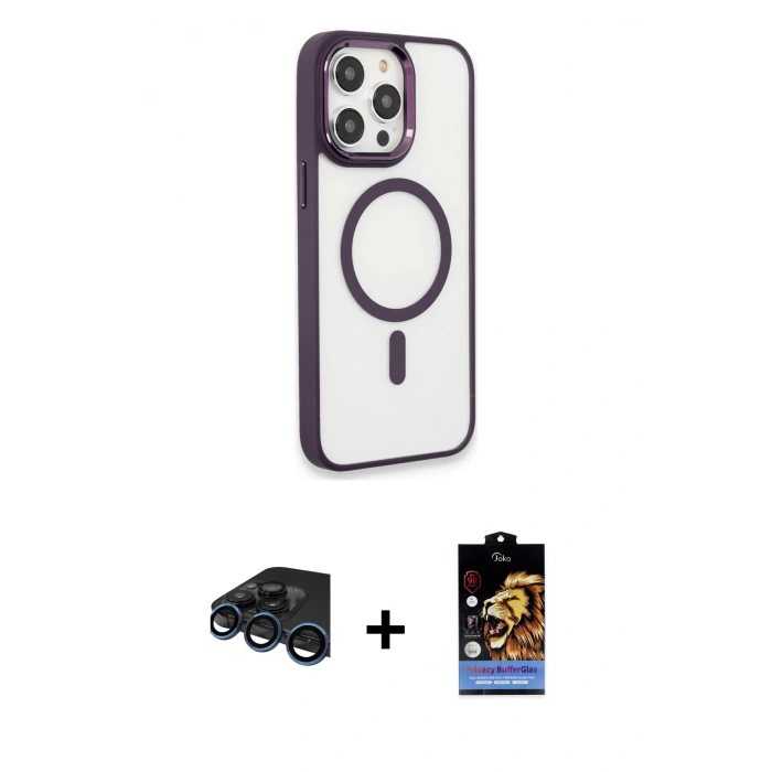 MARSİLYAN™- iPhone 15 Pro Max Kılıf Yankı Işık Özel Seri - Siyah Buffer Hayalet Cam Ekran Koruyucu + Raze Metal Kamera Lens - LT