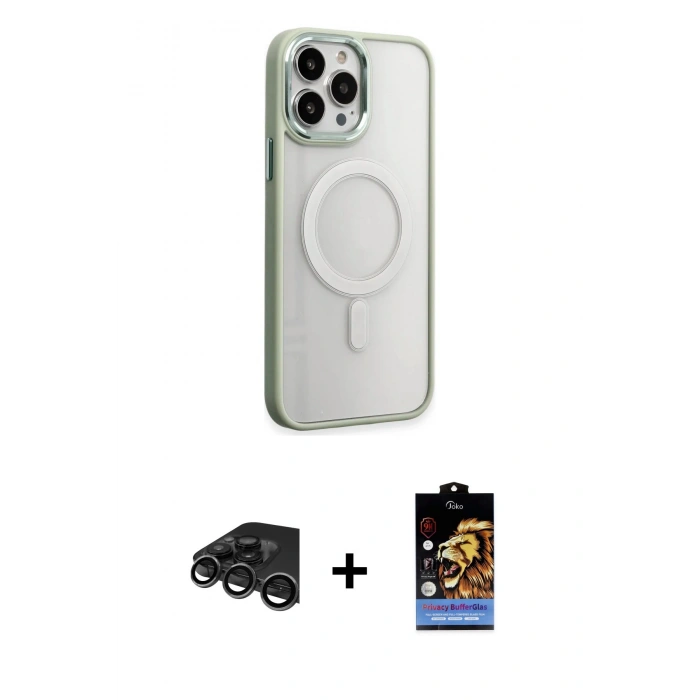 MARSİLYAN™- iPhone 15 Pro Max Kılıf Yankı Işık Özel Seri - Siyah Buffer Hayalet Cam Ekran Koruyucu + Raze Metal Kamera Lens - TMGI