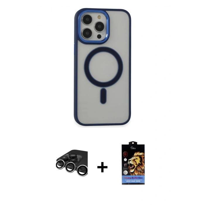 MARSİLYAN™- iPhone 15 Pro Max Kılıf Yankı Işık Özel Seri - Siyah Buffer Hayalet Cam Ekran Koruyucu + Raze Metal Kamera Lens - GS