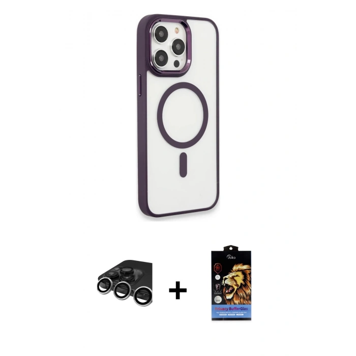 MARSİLYAN™- iPhone 15 Pro Max Kılıf Yankı Işık Özel Seri - Siyah Buffer Hayalet Cam Ekran Koruyucu + Raze Metal Kamera Lens - GS