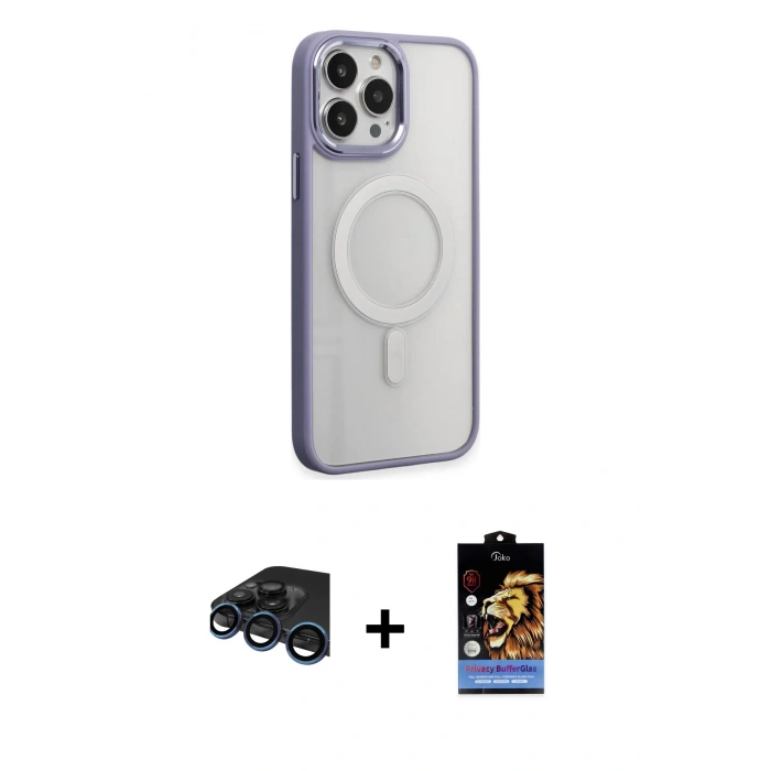 MARSİLYAN™- iPhone 15 Pro Max Kılıf Yankı Işık Özel Seri - Siyah Buffer Hayalet Cam Ekran Koruyucu + Raze Metal Kamera Lens - LT
