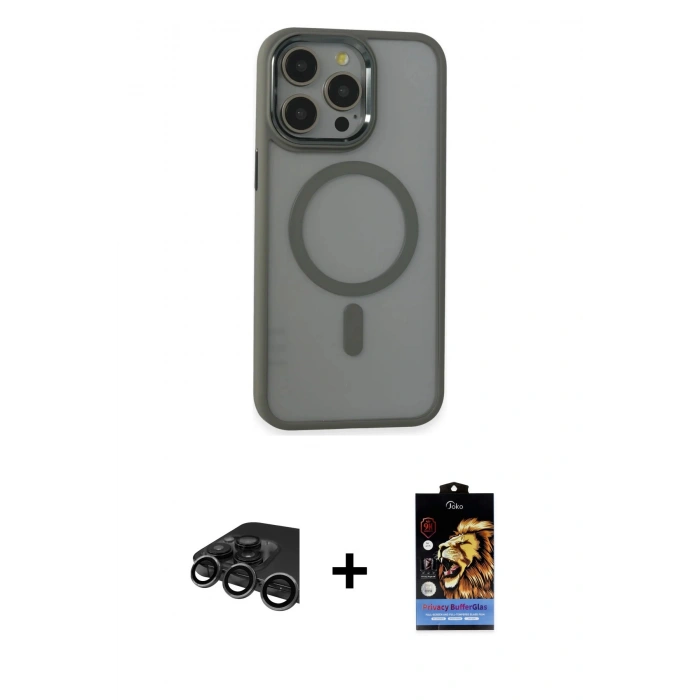 MARSİLYAN™- iPhone 15 Pro Max Kılıf Yankı Işık Özel Seri - Siyah Buffer Hayalet Cam Ekran Koruyucu + Raze Metal Kamera Lens - TMGI
