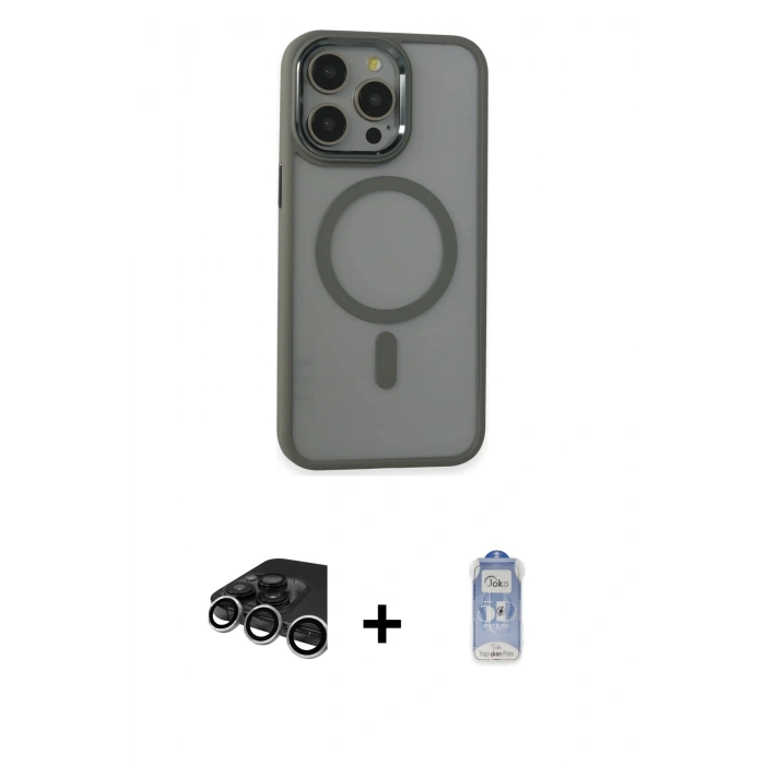 MARSİLYAN™- iPhone 15 Pro Max Kılıf Yankı Işık Özel Seri - Siyah Joko Magic 5D Cam + Raze Metal Kamera Lens - GS