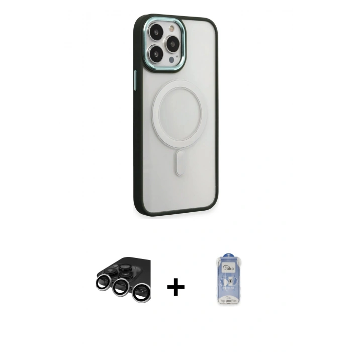 MARSİLYAN™- iPhone 15 Pro Max Kılıf Yankı Işık Özel Seri - Siyah Joko Magic 5D Cam + Raze Metal Kamera Lens - GS