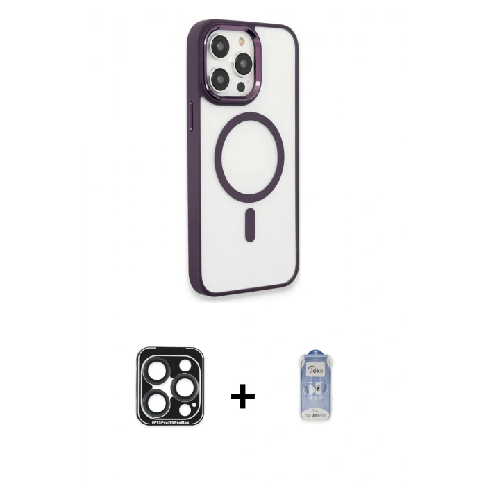 MARSİLYAN™- iPhone 15 Pro Max Kılıf Yankı Işık Özel Seri - Siyah Joko Magic 5D Cam + PVD Metal Kamera Lens - LT