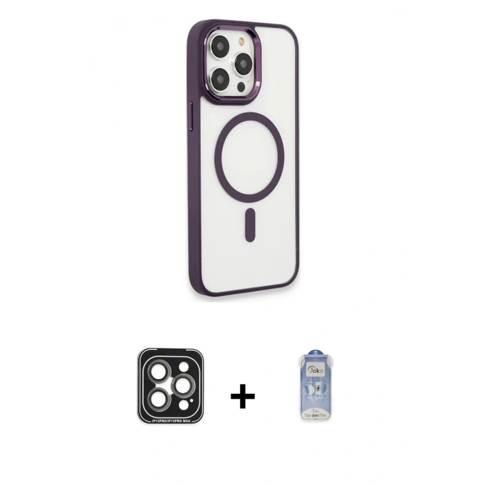 MARSİLYAN™- iPhone 15 Pro Max Kılıf Yankı Işık Özel Seri - Siyah Joko Magic 5D Cam + PVD Metal Kamera Lens - GI