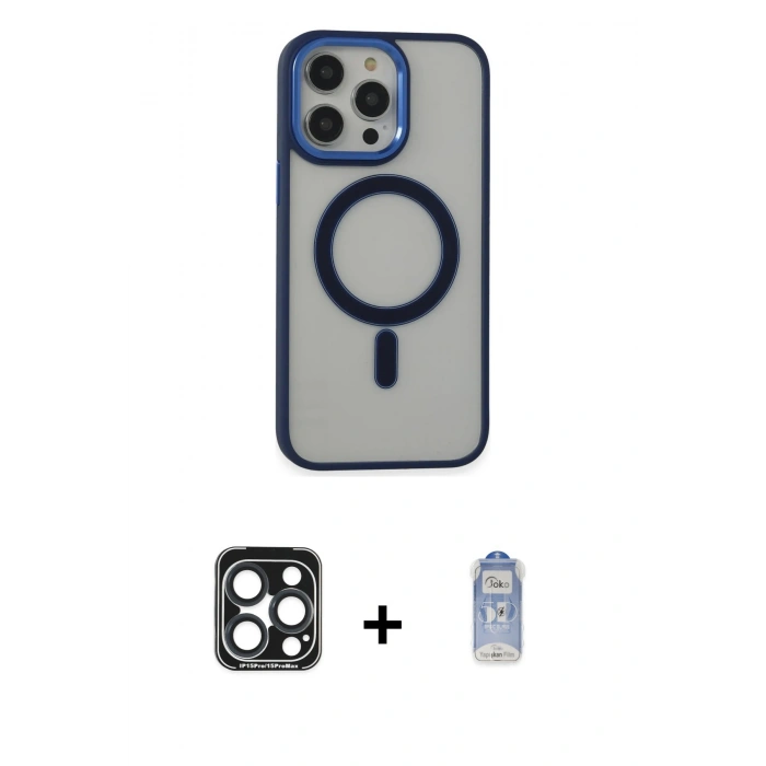 MARSİLYAN™- iPhone 15 Pro Max Kılıf Yankı Işık Özel Seri - Siyah Joko Magic 5D Cam + PVD Metal Kamera Lens - LT