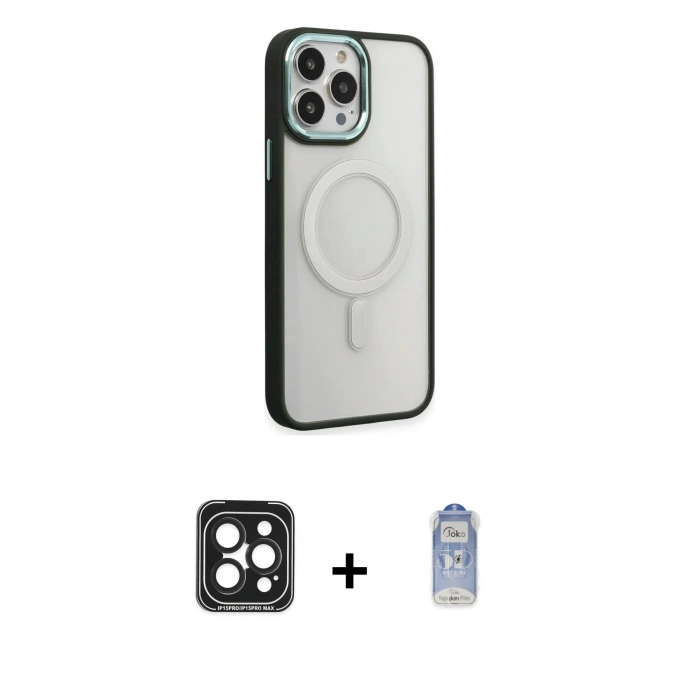 MARSİLYAN™- iPhone 15 Pro Max Kılıf Yankı Işık Özel Seri - Siyah Joko Magic 5D Cam + PVD Metal Kamera Lens - SH
