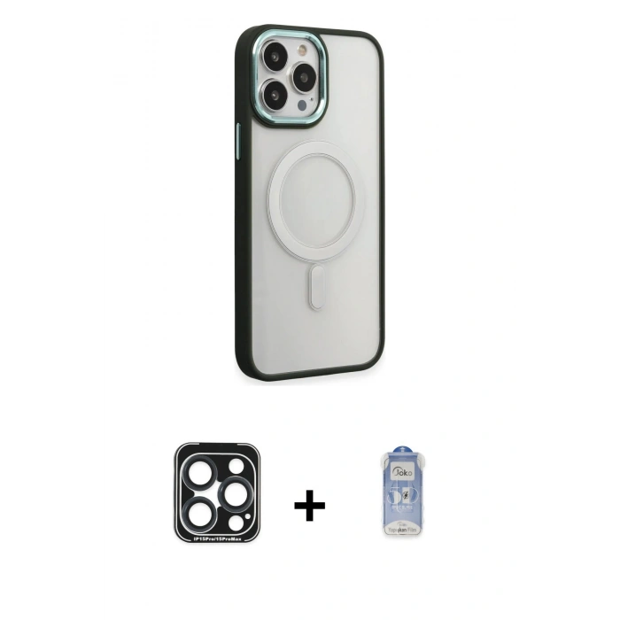 MARSİLYAN™- iPhone 15 Pro Max Kılıf Yankı Işık Özel Seri - Siyah Joko Magic 5D Cam + PVD Metal Kamera Lens - LT