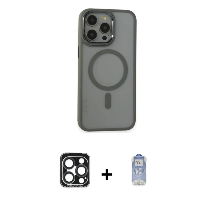 MARSİLYAN™- iPhone 15 Pro Max Kılıf Yankı Işık Özel Seri - Siyah Joko Magic 5D Cam + PVD Metal Kamera Lens - LT