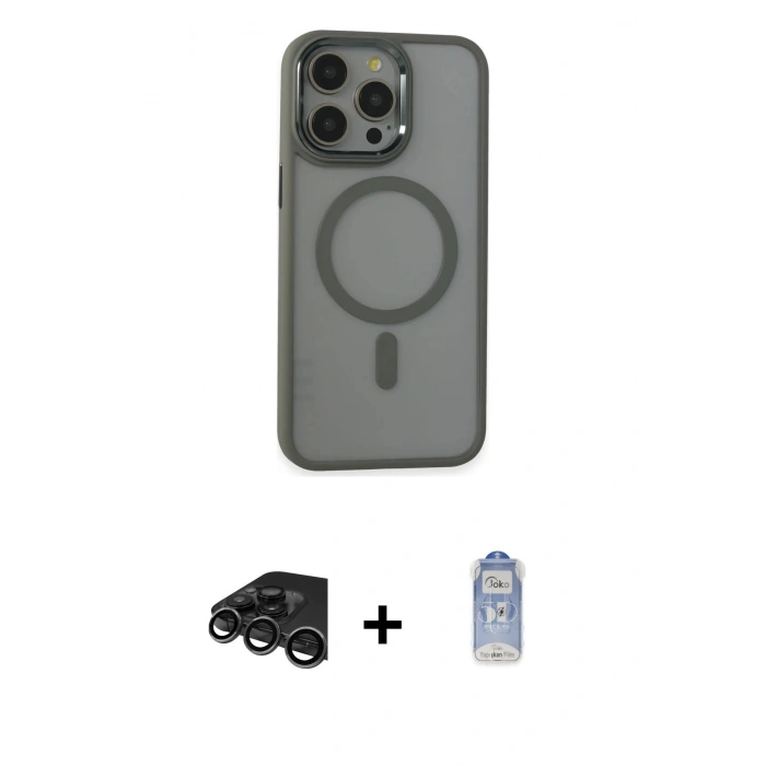 MARSİLYAN™- iPhone 15 Pro Max Kılıf Yankı Işık Özel Seri - Siyah Joko Magic 5D Cam + Raze Metal Kamera Lens - TMGI