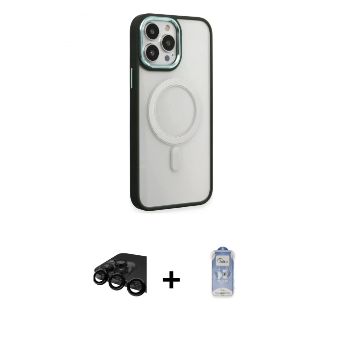 MARSİLYAN™- iPhone 15 Pro Max Kılıf Yankı Işık Özel Seri - Siyah Joko Magic 5D Cam + Raze Metal Kamera Lens - SH
