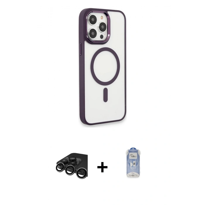 MARSİLYAN™- iPhone 15 Pro Max Kılıf Yankı Işık Özel Seri - Siyah Joko Magic 5D Cam + Raze Metal Kamera Lens - TMGI