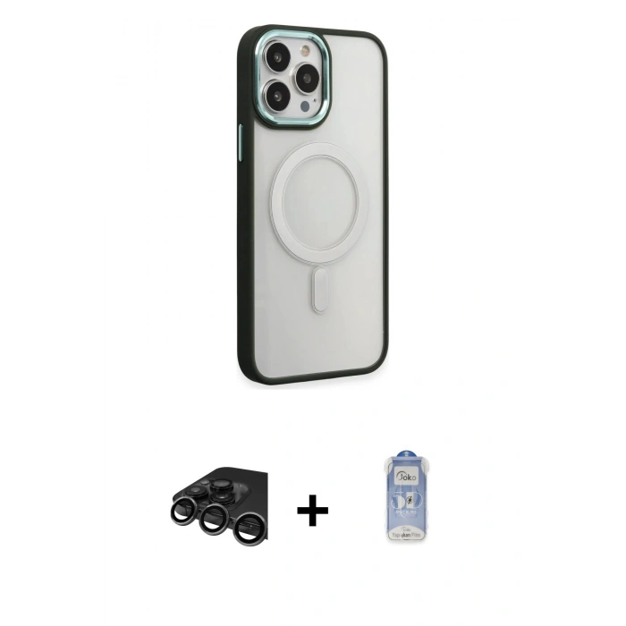 MARSİLYAN™- iPhone 15 Pro Max Kılıf Yankı Işık Özel Seri - Siyah Joko Magic 5D Cam + Raze Metal Kamera Lens - TMGI
