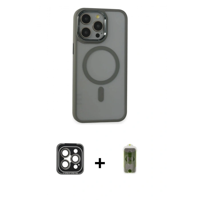 MARSİLYAN™- iPhone 15 Pro Max Kılıf Yankı Işık Özel Seri - Siyah Joko Magic 5D Hayalet Cam + PVD Metal Kamera Lens - GI