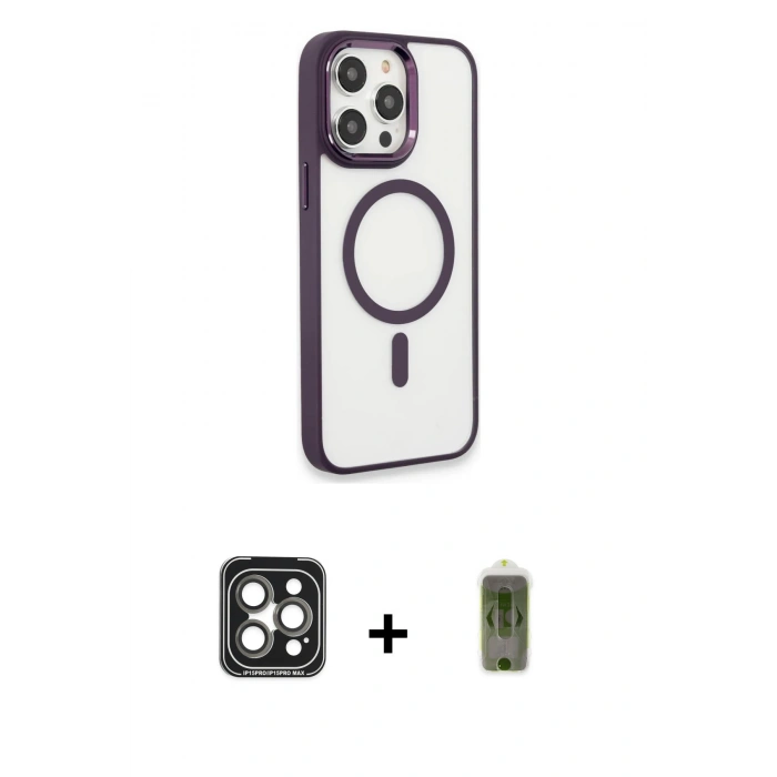 MARSİLYAN™- iPhone 15 Pro Max Kılıf Yankı Işık Özel Seri - Siyah Joko Magic 5D Hayalet Cam + PVD Metal Kamera Lens - GI