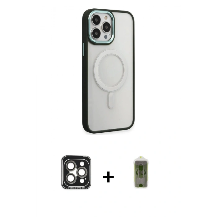MARSİLYAN™- iPhone 15 Pro Max Kılıf Yankı Işık Özel Seri - Siyah Joko Magic 5D Hayalet Cam + PVD Metal Kamera Lens - GI