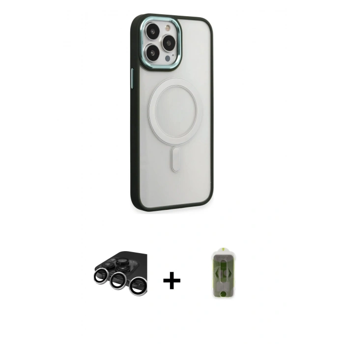 MARSİLYAN™- iPhone 15 Pro Max Kılıf Yankı Işık Özel Seri - Siyah Joko Magic 5D Hayalet Cam + Gümüş Raze Metal Kamera Lens