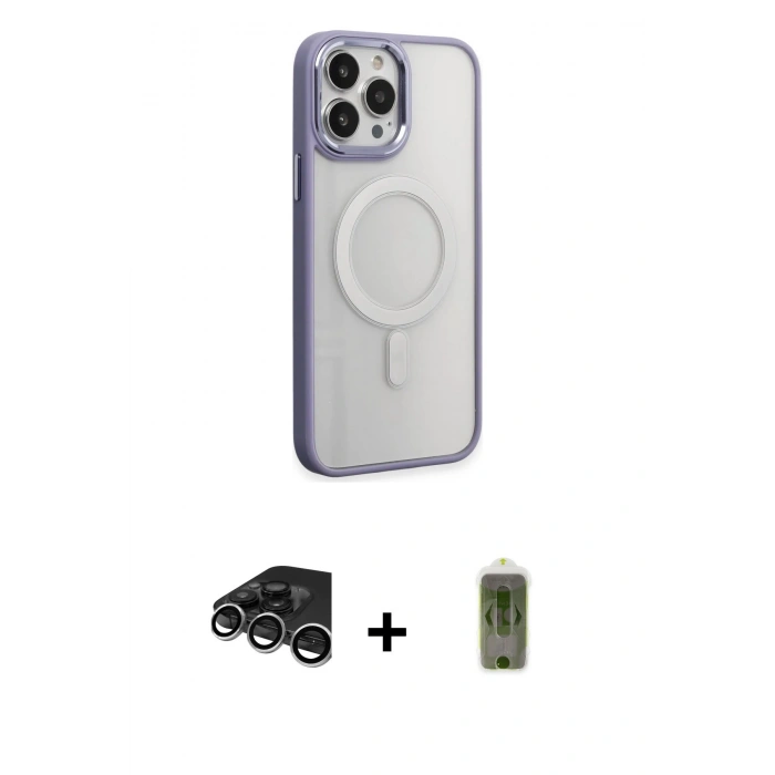 MARSİLYAN™- iPhone 15 Pro Max Kılıf Yankı Işık Özel Seri - Siyah Joko Magic 5D Hayalet Cam + Gümüş Raze Metal Kamera Lens