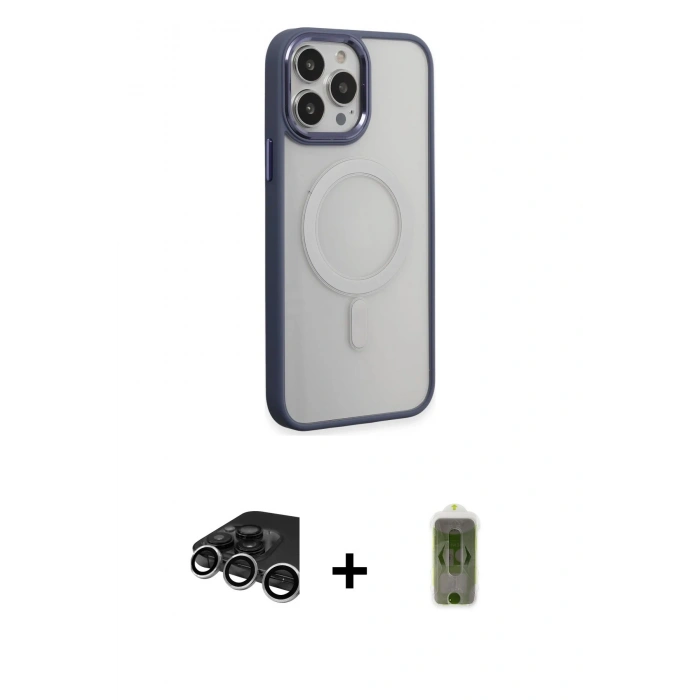 MARSİLYAN™- iPhone 15 Pro Max Kılıf Yankı Işık Özel Seri - Siyah Joko Magic 5D Hayalet Cam + Gümüş Raze Metal Kamera Lens