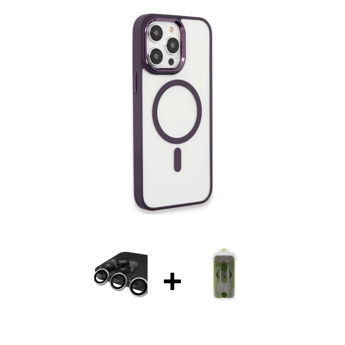 MARSİLYAN™- iPhone 15 Pro Max Kılıf Yankı Işık Özel Seri - Siyah Joko Magic 5D Hayalet Cam + Gümüş Raze Metal Kamera Lens