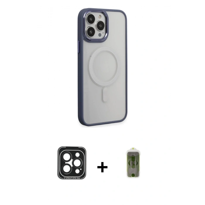 MARSİLYAN™- iPhone 15 Pro Max Kılıf Yankı Işık Özel Seri - Siyah Joko Magic 5D Hayalet Cam + PVD Metal Kamera Lens - SH