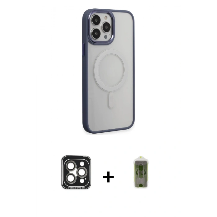 MARSİLYAN™- iPhone 15 Pro Max Kılıf Yankı Işık Özel Seri - Siyah Joko Magic 5D Hayalet Cam + PVD Metal Kamera Lens - GI