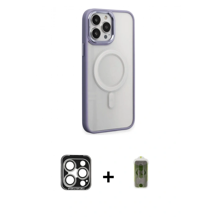 MARSİLYAN™- iPhone 15 Pro Max Kılıf Yankı Işık Özel Seri - Siyah Joko Magic 5D Hayalet Cam + PVD Metal Kamera Lens - GS