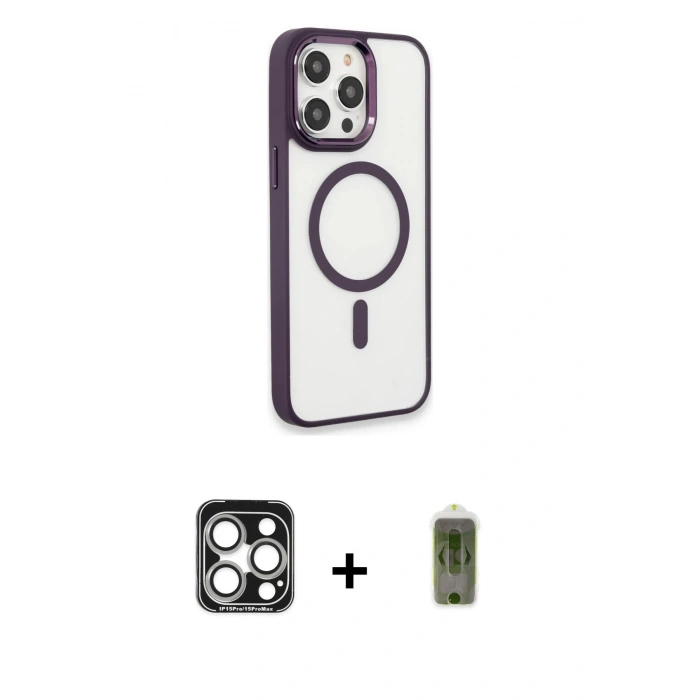 MARSİLYAN™- iPhone 15 Pro Max Kılıf Yankı Işık Özel Seri - Siyah Joko Magic 5D Hayalet Cam + PVD Metal Kamera Lens - GS