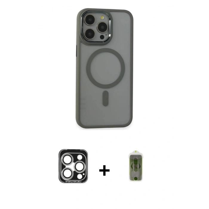 MARSİLYAN™- iPhone 15 Pro Max Kılıf Yankı Işık Özel Seri - Siyah Joko Magic 5D Hayalet Cam + PVD Metal Kamera Lens - GS