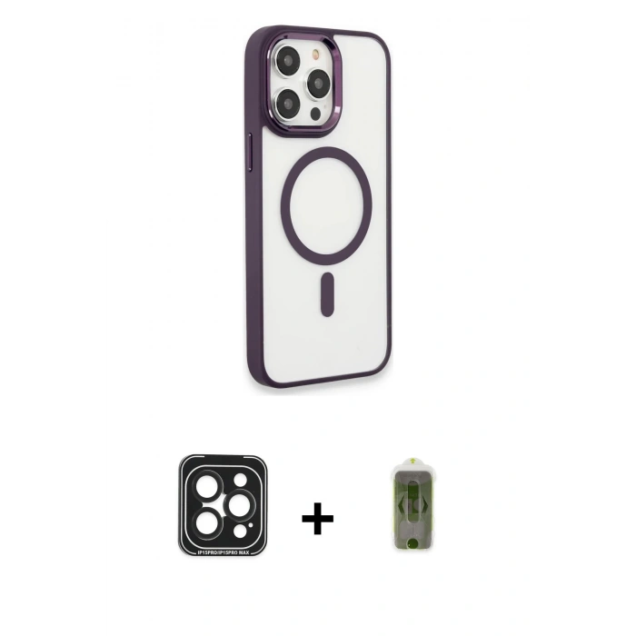 MARSİLYAN™- iPhone 15 Pro Max Kılıf Yankı Işık Özel Seri - Siyah Joko Magic 5D Hayalet Cam + PVD Metal Kamera Lens - SH