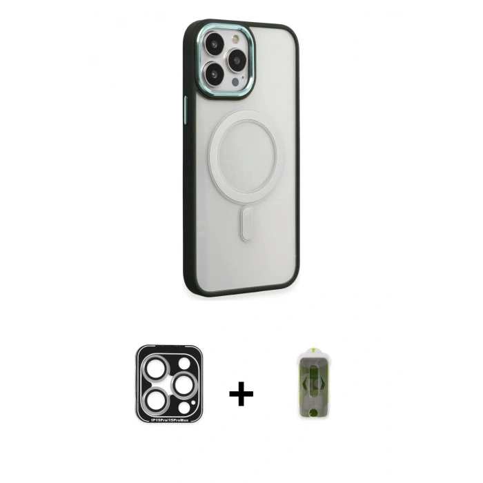 MARSİLYAN™- iPhone 15 Pro Max Kılıf Yankı Işık Özel Seri - Siyah Joko Magic 5D Hayalet Cam + PVD Metal Kamera Lens - GS