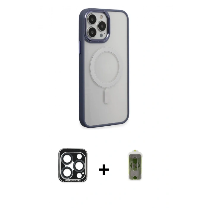 MARSİLYAN™- iPhone 15 Pro Max Kılıf Yankı Işık Özel Seri - Siyah Joko Magic 5D Hayalet Cam + PVD Metal Kamera Lens - LT