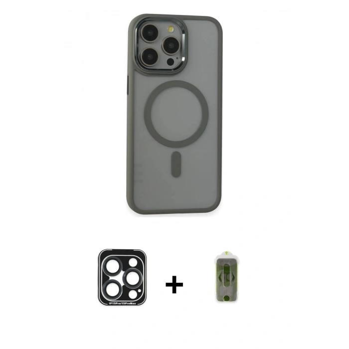 MARSİLYAN™- iPhone 15 Pro Max Kılıf Yankı Işık Özel Seri - Siyah Joko Magic 5D Hayalet Cam + PVD Metal Kamera Lens - LT