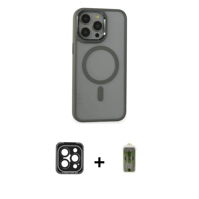 MARSİLYAN™- iPhone 15 Pro Max Kılıf Yankı Işık Özel Seri - Siyah Joko Magic 5D Hayalet Cam + PVD Metal Kamera Lens - SH