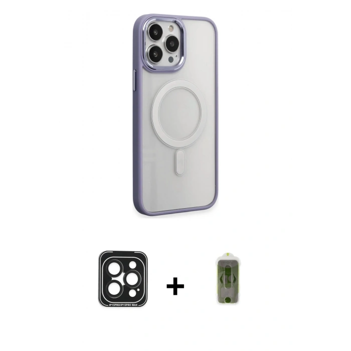MARSİLYAN™- iPhone 15 Pro Max Kılıf Yankı Işık Özel Seri - Siyah Joko Magic 5D Hayalet Cam + PVD Metal Kamera Lens - SH