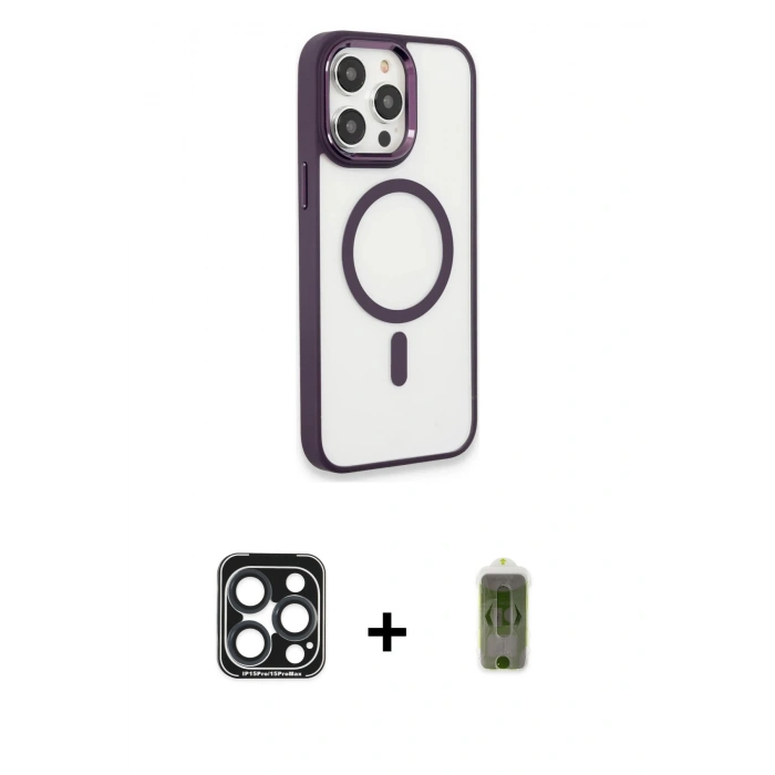 MARSİLYAN™- iPhone 15 Pro Max Kılıf Yankı Işık Özel Seri - Siyah Joko Magic 5D Hayalet Cam + PVD Metal Kamera Lens - LT