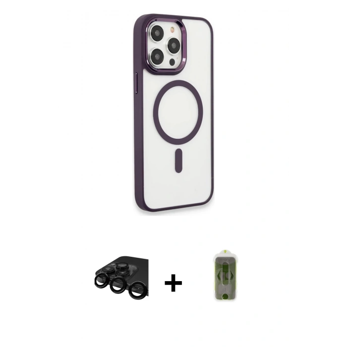 MARSİLYAN™- iPhone 15 Pro Max Kılıf Yankı Işık Özel Seri - Siyah Joko Magic 5D Hayalet Cam + Raze Metal Kamera Lens - SH
