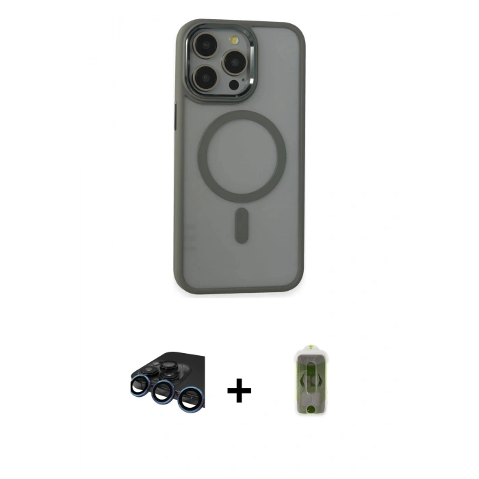 MARSİLYAN™- iPhone 15 Pro Max Kılıf Yankı Işık Özel Seri - Siyah Joko Magic 5D Hayalet Cam + Raze Metal Kamera Lens - LT