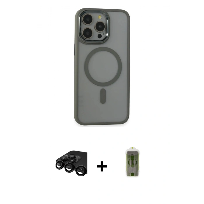 MARSİLYAN™- iPhone 15 Pro Max Kılıf Yankı Işık Özel Seri - Siyah Joko Magic 5D Hayalet Cam + Raze Metal Kamera Lens - SH