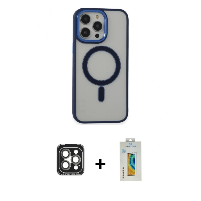 MARSİLYAN™- iPhone 15 Pro Max Kılıf Yankı Işık Özel Seri - Siyah Polymer Nano Ekran Koruyucu + PVD Metal Kamera Lens - GI