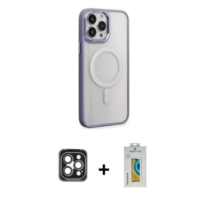 MARSİLYAN™- iPhone 15 Pro Max Kılıf Yankı Işık Özel Seri - Siyah Polymer Nano Ekran Koruyucu + PVD Metal Kamera Lens - GI