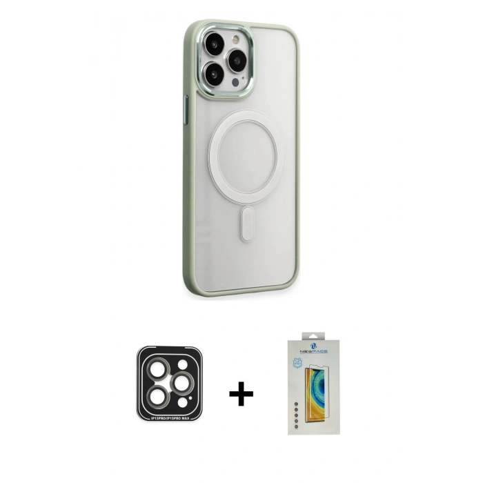 MARSİLYAN™- iPhone 15 Pro Max Kılıf Yankı Işık Özel Seri - Siyah Polymer Nano Ekran Koruyucu + PVD Metal Kamera Lens - GI