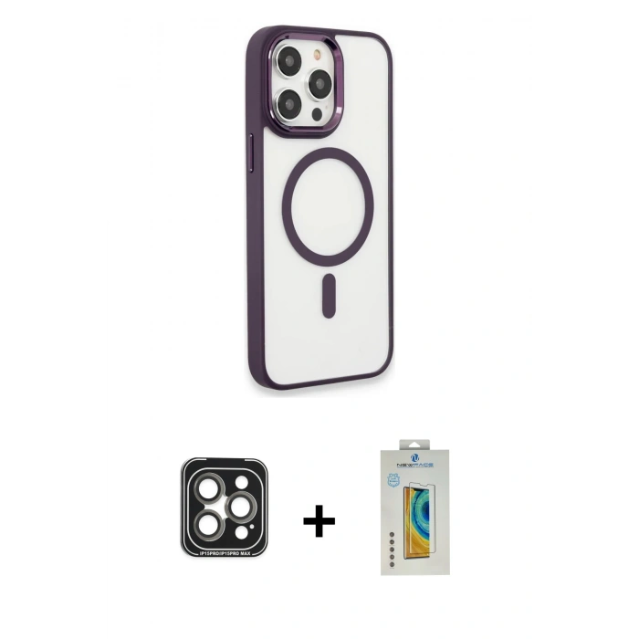 MARSİLYAN™- iPhone 15 Pro Max Kılıf Yankı Işık Özel Seri - Siyah Polymer Nano Ekran Koruyucu + PVD Metal Kamera Lens - GI