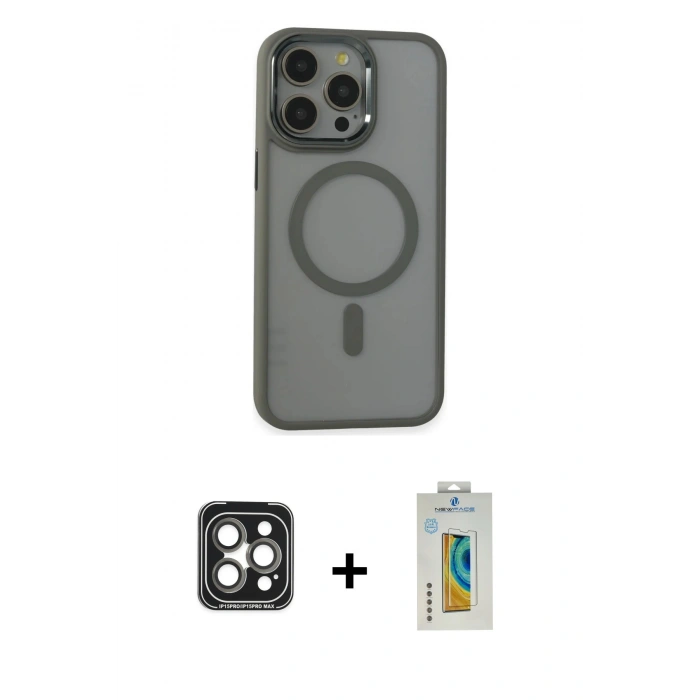 MARSİLYAN™- iPhone 15 Pro Max Kılıf Yankı Işık Özel Seri - Siyah Polymer Nano Ekran Koruyucu + PVD Metal Kamera Lens - GI