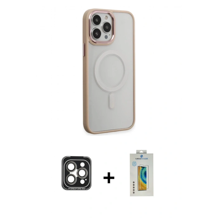 MARSİLYAN™- iPhone 15 Pro Max Kılıf Yankı Işık Özel Seri - Siyah Polymer Nano Ekran Koruyucu + PVD Metal Kamera Lens - GI