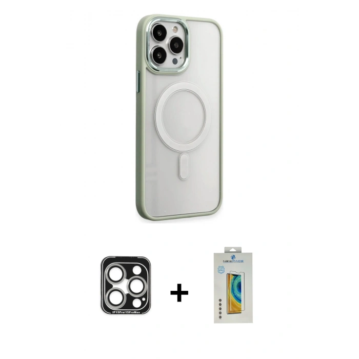 MARSİLYAN™- iPhone 15 Pro Max Kılıf Yankı Işık Özel Seri - Siyah Polymer Nano Ekran Koruyucu + PVD Metal Kamera Lens - GS