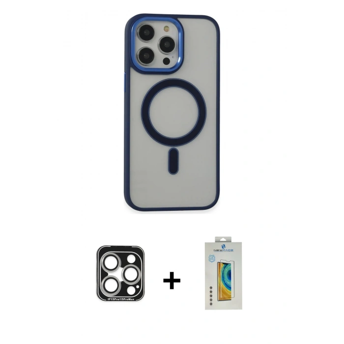 MARSİLYAN™- iPhone 15 Pro Max Kılıf Yankı Işık Özel Seri - Siyah Polymer Nano Ekran Koruyucu + PVD Metal Kamera Lens - GS