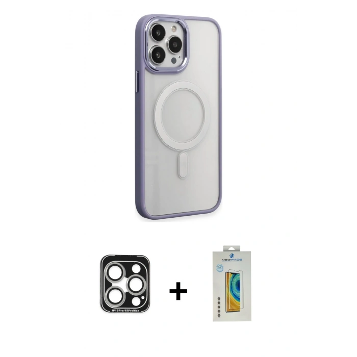 MARSİLYAN™- iPhone 15 Pro Max Kılıf Yankı Işık Özel Seri - Siyah Polymer Nano Ekran Koruyucu + PVD Metal Kamera Lens - GS